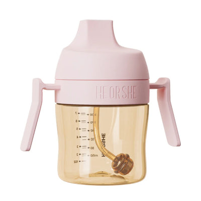 Copo de Treinamento Infantil com Canudo HEORSHE 210ML 6M+ Pink - Sistema Antivazamento com Canudo 360°