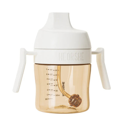 Copo de Treinamento Infantil com Canudo HEORSHE 210ML 6M+ White - Sistema Antivazamento com Canudo 360°
